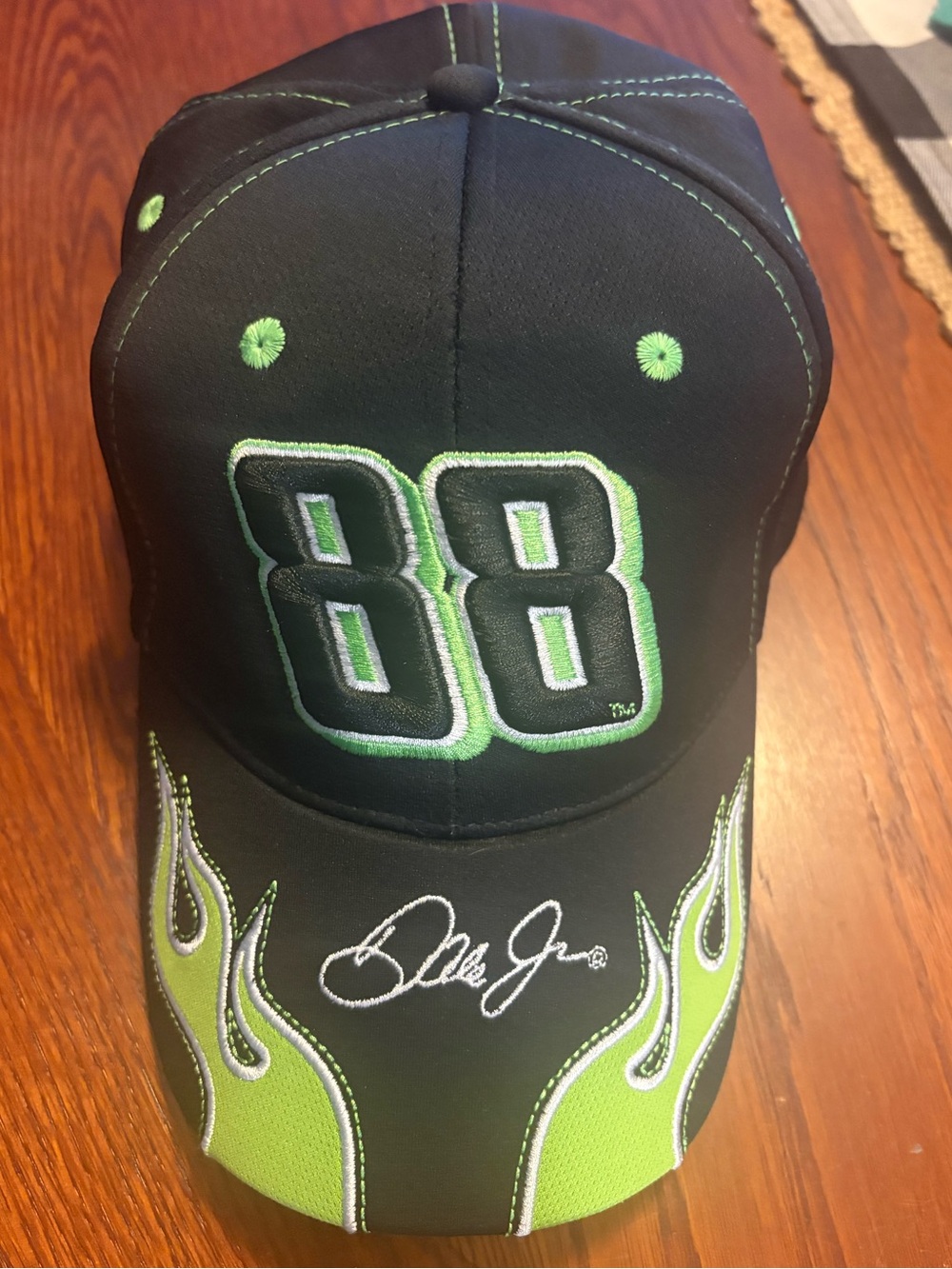 Black & Lime Green '88' Dale Jr NASCAR Flame Baseball Cap